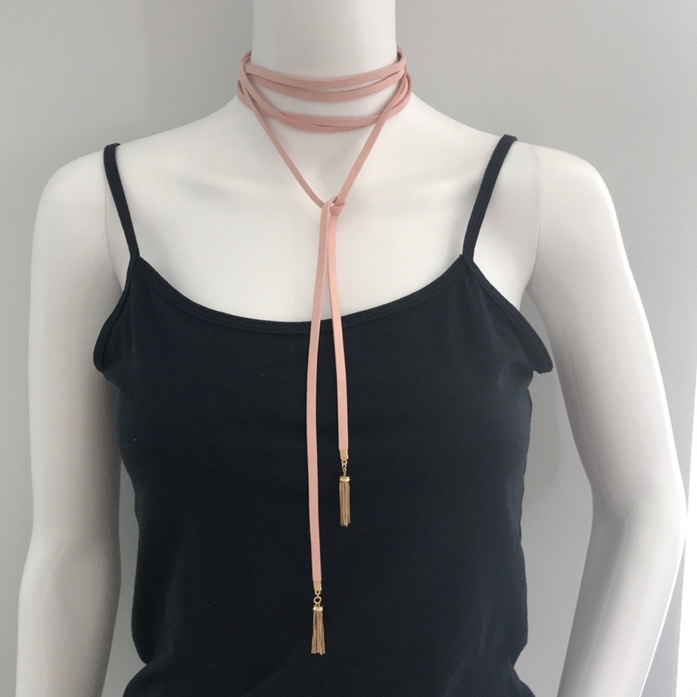 Faux pink suede choker
